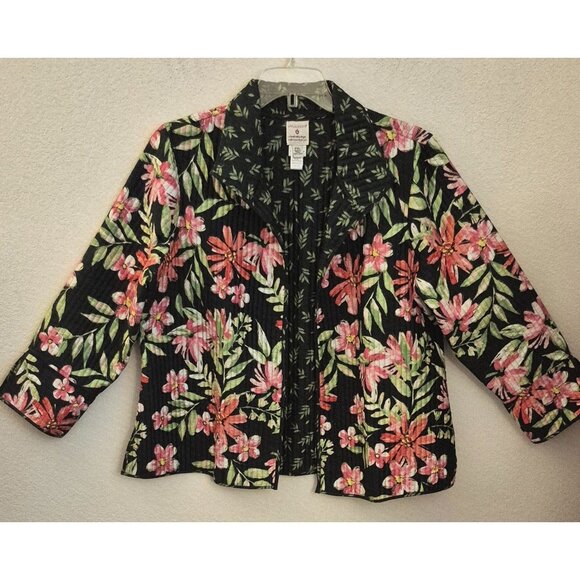 Appleseed's 100% Cotton Floral/Leaf Print Reversible Quilted Jacket P/XL EUC - Picture 1 of 9